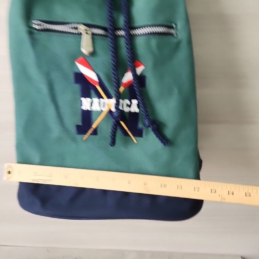 Vintage NAUTICA Green Blue Heavy Canvas Draw Pull String Sailor Seaman Sling Bag - Picture 8 of 13
